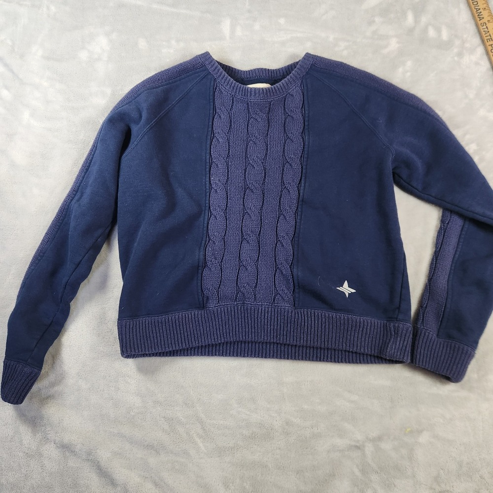 Tuckernuck Sweater Cable-Knit‎ Cotton Crewneck Navy XS Preppy Athleisure